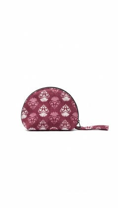 Elegant Maroon and White Damask Print Travel Pouch with Wristlet Strap – Vaishali Creations