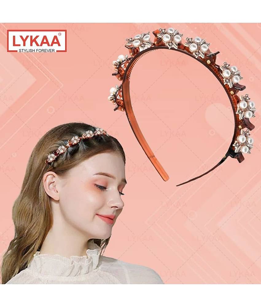 Lykaa Stylish Braided Double Layer Twist Plait Plastic Headband with Elegant Flower For Girls - 1Pcs
