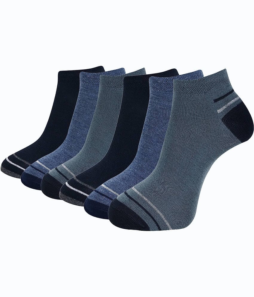 Dollar Cotton Blend Men's Colorblock Blue Ankle Length Socks ( Pack of 3 )