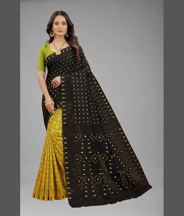 NENCY FASHION Jacquard Self Design Saree Without Blouse Piece ( Gold )