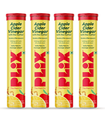 Plix Apple Cider Vinegar 15 Effervescent Tablets Lemon Masala Flavor with Vitamin B12 (4 x 15 No)