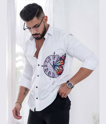 IQIVLI Cotton Blend Regular Fit Self Design Full Sleeves Men's Casual Shirt - White ( Pack of 1 )