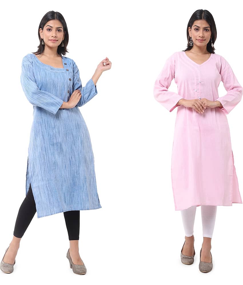 DESHBANDHU DBK - Multicolor Cotton Women's Straight Kurti ( Pack of 2 )