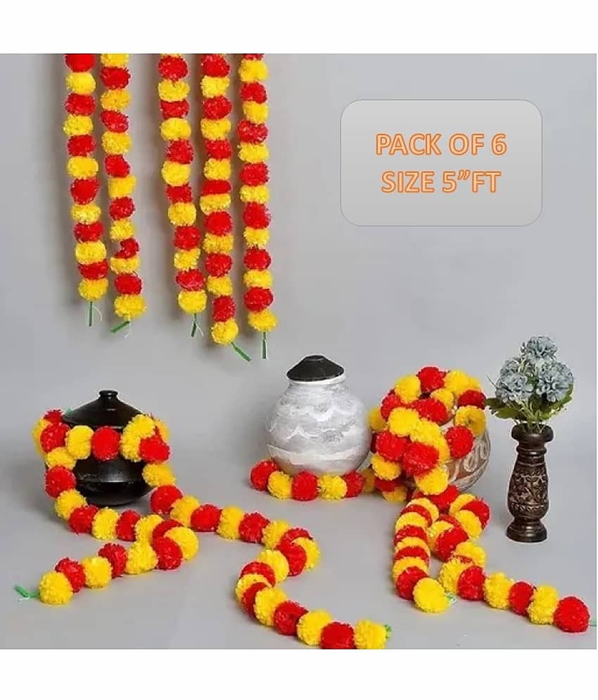 KanRaj - Multicolor Marigold Artificial Flower ( Pack of 6 )
