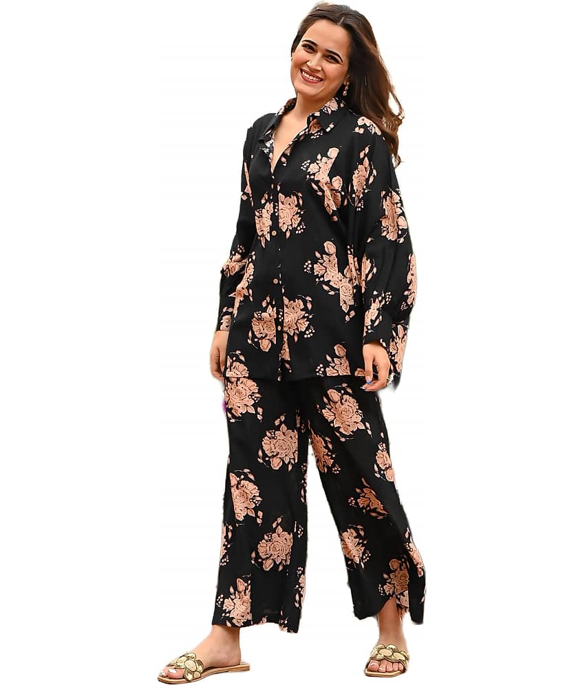 Sidhidata Women Printed Kurta With Palazzos Co-Ord Set ( Black )
