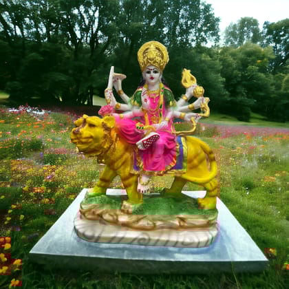 cutNcurve Ma Sherawali Jagdambe Durga Ji Idol Marble Look Murti H 31 cm-Composite Marble