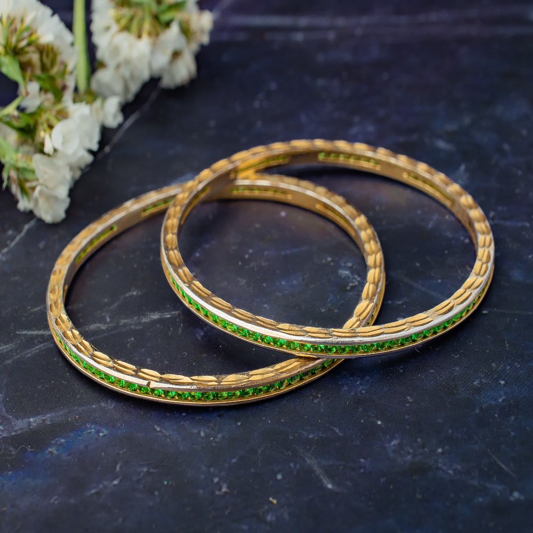 vivinia BY VIDHI MEHRA Zia Gold Plated GreenWomens Zircon Pair of Bangles (2.4,2.6) - VB430