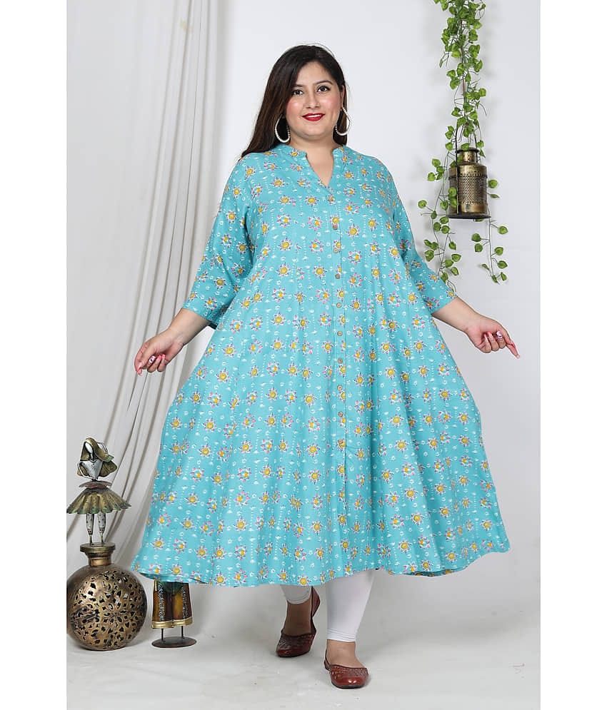 Swasti Cotton Blend Printed A-line Women's Kurti - Blue ( Pack of 1 )