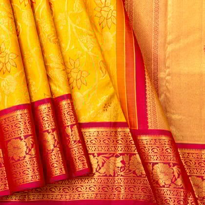 Yellow And Red Kanchipuram Silk Saree For Festive Wear PV NYC 1563