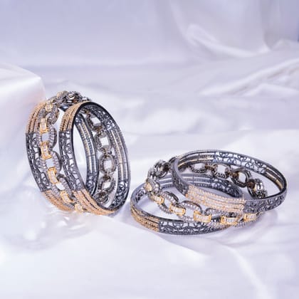 Stylish Black Plated Bangles Set ( (Pack of 6)-White / Black Plated / 2.6