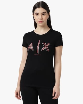 Shadow Chic: AX Women's Black Half-Sleeve Cotton Tee-M