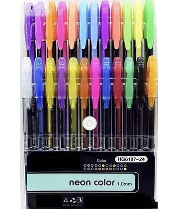 2419Y -24 PC Neon Gel Pens Set Color Gel Pens, Glitter, Metallic, Neon Pens Set Good Gift For Coloring Kids Sketching Painting Drawing Pen