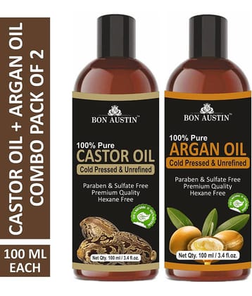 Bon Austin Premium Castor Oil & Argan Oil - Cold Pressed & Unrefined Combo pack of 2 bottles of 100 ml(200 ml)
