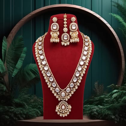 Maroon Color Long Kundan Necklace Set-Necklace Length: 54.00 CM x Width: 3.50 CM / Maroon / Alloy With Good Quality Gold Plated