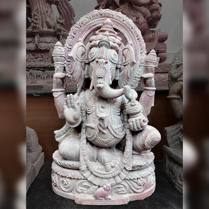 Lord Ganesha sitting Idol Pink Stone Statue