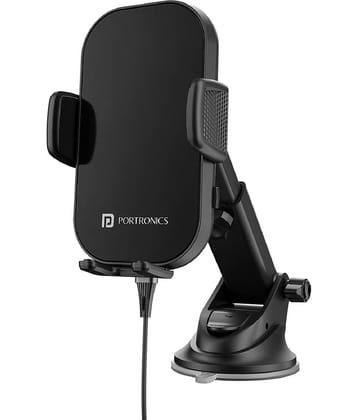 Portronics Charge Clamp 3 Wireless Car Charger with 15 Watts Fast Charging (Qi Compatible), Free Type-C Cable, 360degree Rotation, for iPhone & Android Smartphones (Black)
