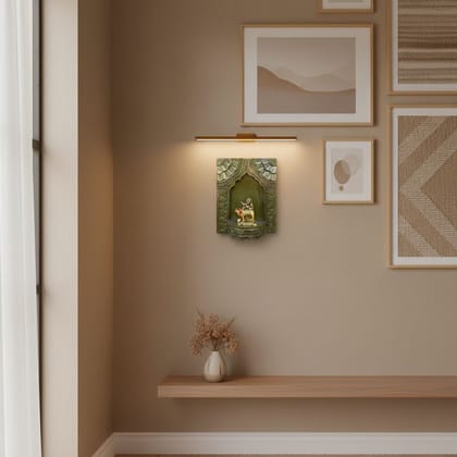 VMAntique Decor Handicraft Carved Pooja-Stand Jharokha, Wall Hanging God-Statue Stand,Wooden Wall-Jharokha in Multicolor-Background, Pooja-Room Decors Jharokha