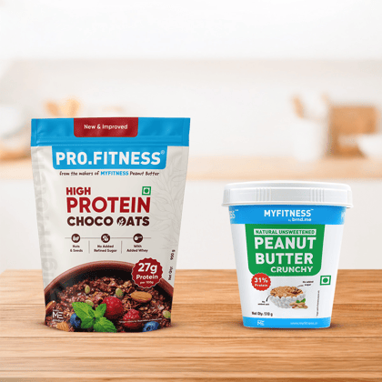 High Protein Healthy Breakfast combo (1.4kg) | 27g High Protein Chocolate Oats (900g) + Unsweetened Peanut Butter- Natural Crunchy (510g) High Protein Healthy Breakfast combo (1.4kg) | 27g High Protein Chocolate Oats (900g) + Unsweetened Peanut Butter- N