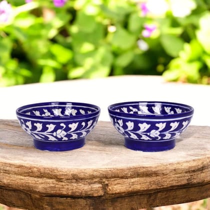Blue Pottery Royal Blue Floral BowlsSet of 2