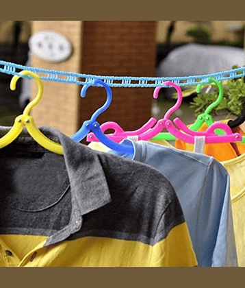 Set of 2 Clothes Lines Windproof Laundry Line for Outdoor Indoor Home Laundry Drying Rope 5 Meter, Pack of 2 (Each Cloth String is 5 Meter Long)(Random Color)