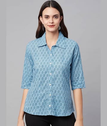 Divena Women Printed Cotton Shirt ( Blue )