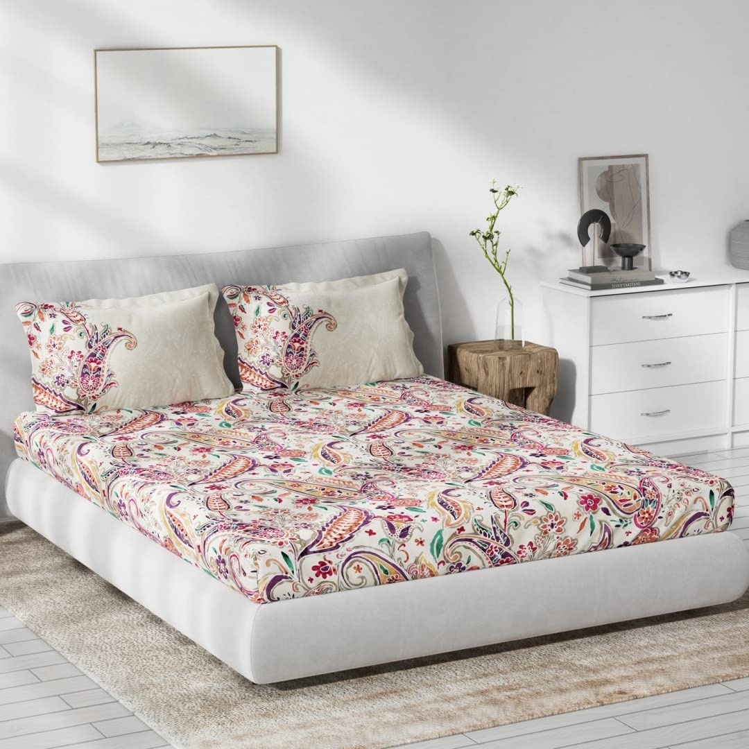 DDECOR - Primary Collection 100% Cotton Ethnic Pattern 136TC King Bedsheet |229 CM X 274 CM| Multi
