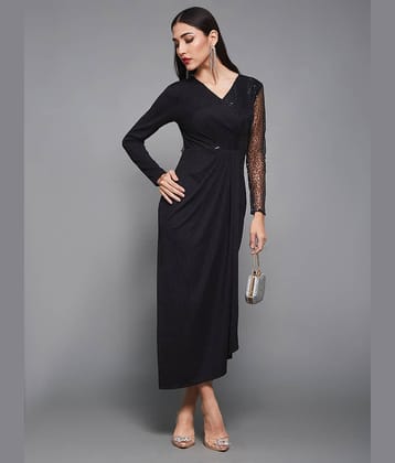 Miss Chase Women Polyester Embellished Asymmetric Dress ( Black )
