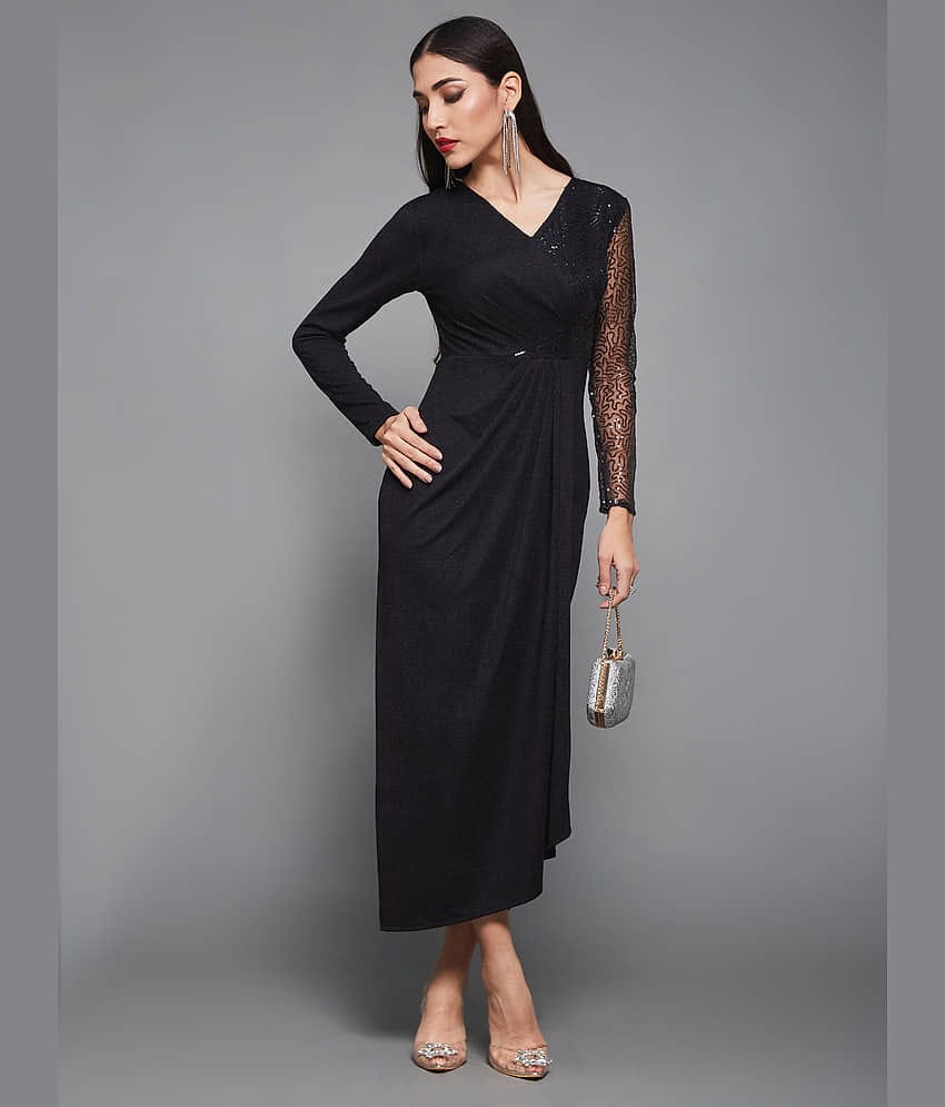 Miss Chase Women Polyester Embellished Asymmetric Dress ( Black )