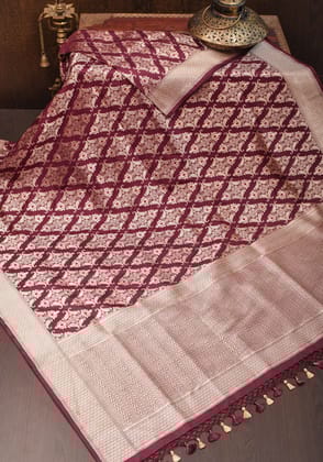 Exquisite Banarasi Katan Silk Saree in Maroon with Damask Buta | SILK MARK CERTIFIED