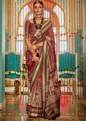 Classic Mauve Woven Printed Soft Silk Saree