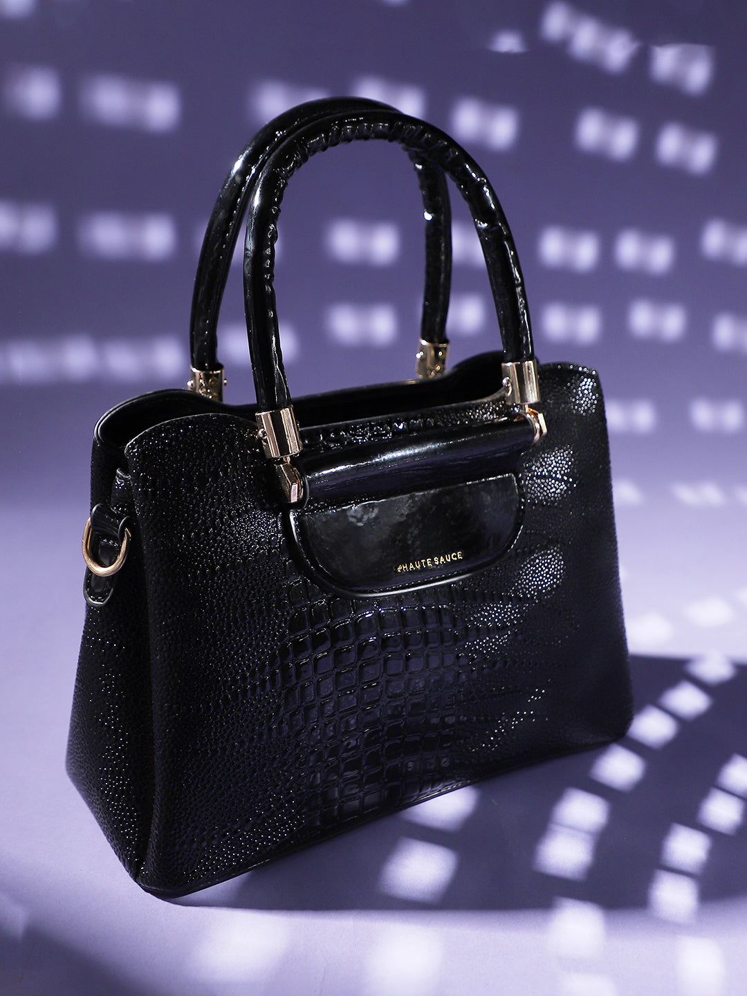 Structured Scale Handbag - Black-Handheld Bag