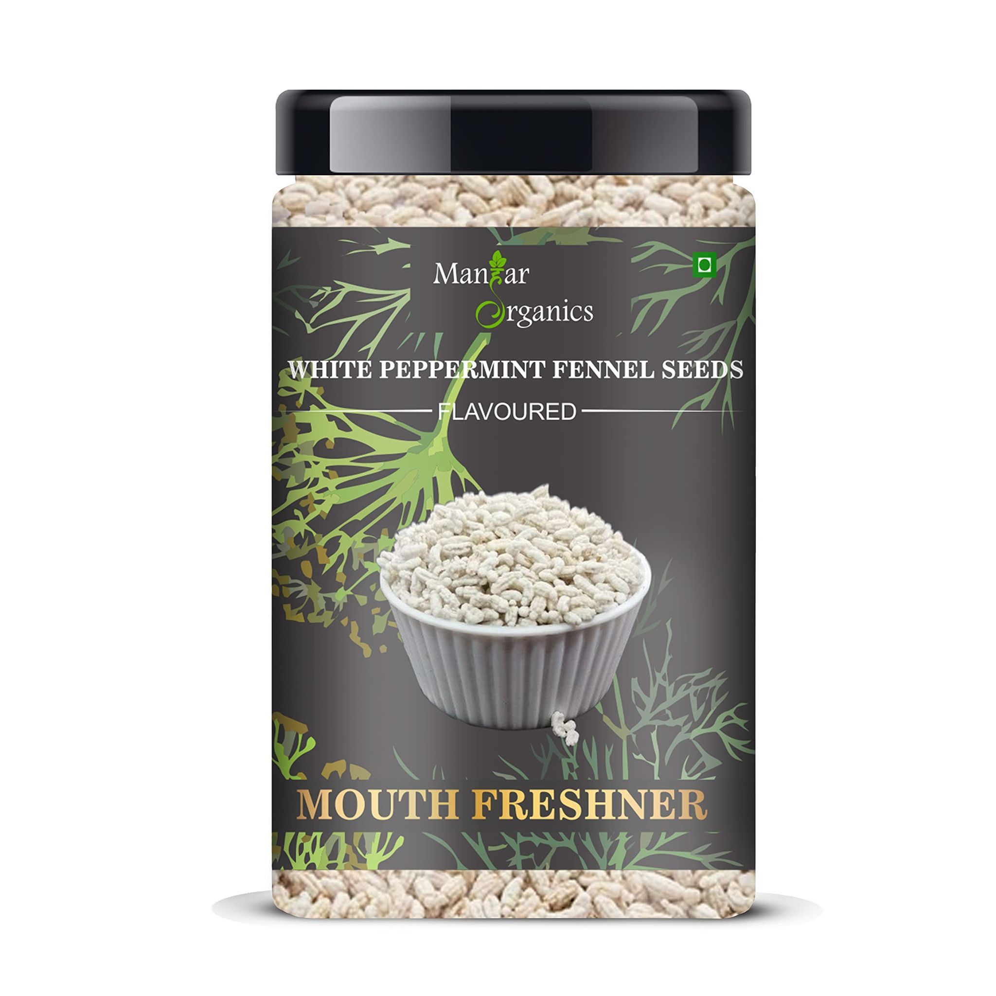 Manzar Organics White Peppermint Fennel Seeds - Mouth Freshener Jar 500gm