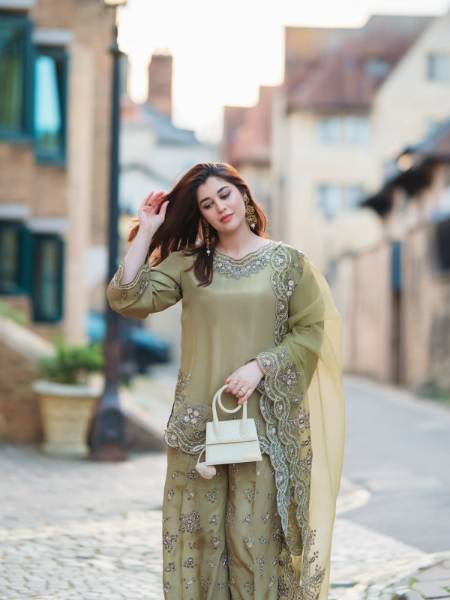 Designer French Crep Silk Top-Bottom Dupatta Set