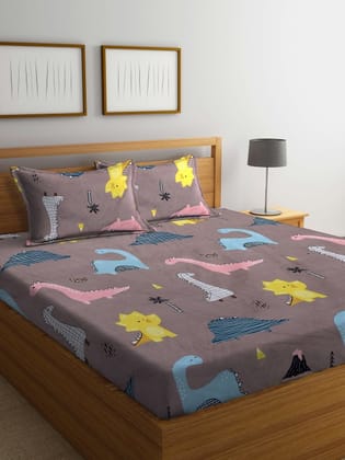 Brown & Blue Graphic 300 TC King Bedsheet with 2 Pillow Covers