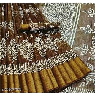 Brown Colour Cotton Printed saree With Blouse Piece