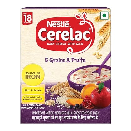 Nestle Cerelac Baby Cereal - With Milk, 5 Grains & FRUITS, From 18 To 24 Months
