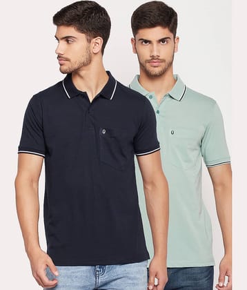UNIBERRY Pack of 2 Cotton Blend Regular Fit Solid Half Sleeves Men's Polo T Shirt ( Navy )