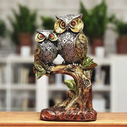 Resin Owl Pair Statue Sitting on Tree Bird Showpiece for Home Decor/Office Table Top Decorative/Owl Statue for Showpiece/Living Room Decoration/Garden Decor/Gift Item