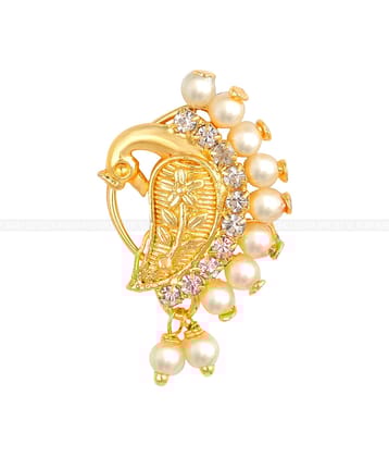 Vighnaharta Gold Plated Mayur Design with Pearls and AD stone Alloy Maharashtrian Cultural Nath Nathiya./ Nose Pin for women VFJ1014NTH-TAR