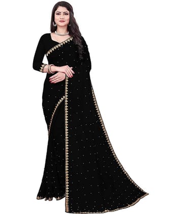 Vkaran Lycra Cut Outs Saree With Unstitched Blouse Piece ( Black )