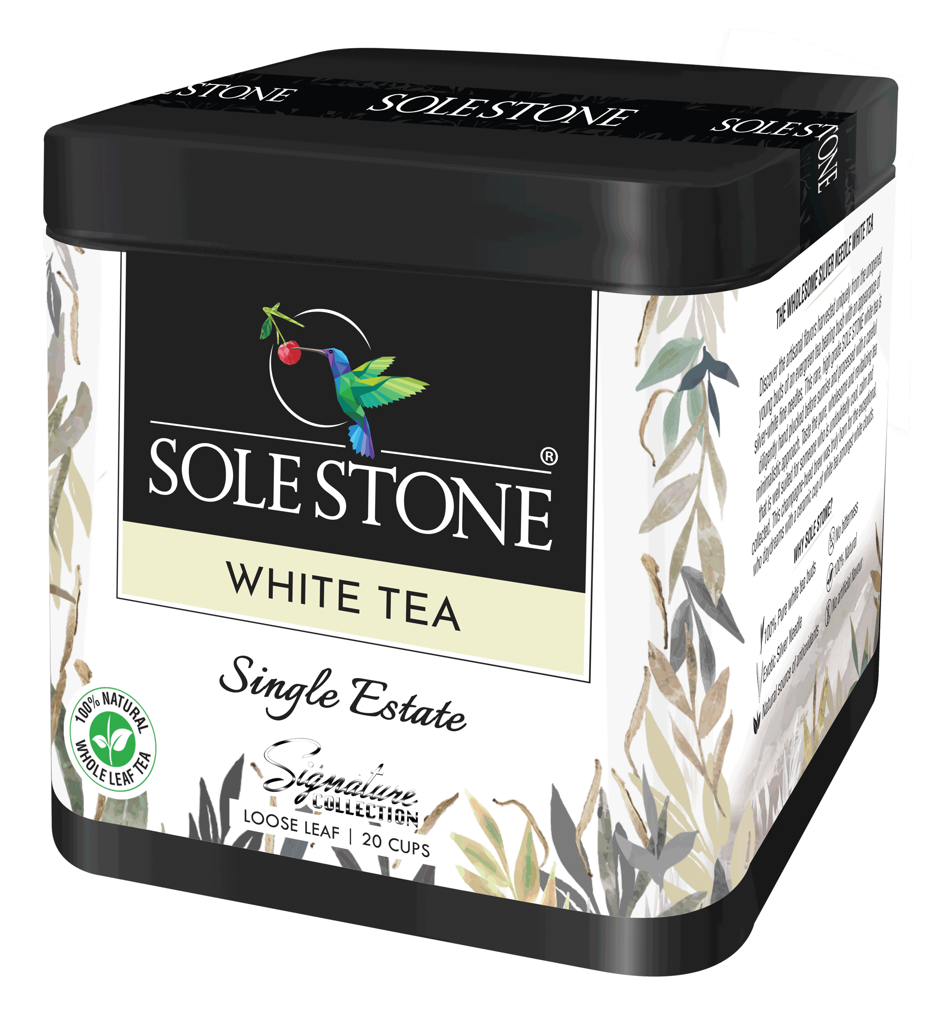 SOLE STONE Peony White Tea, Single Estate, Signature Collection, 50g Tin Pack, 0% bitterness, Natural Antioxidants, Ideal for Gourmet Gifting, Morning & Evening Tea at Home, Office, Hotel