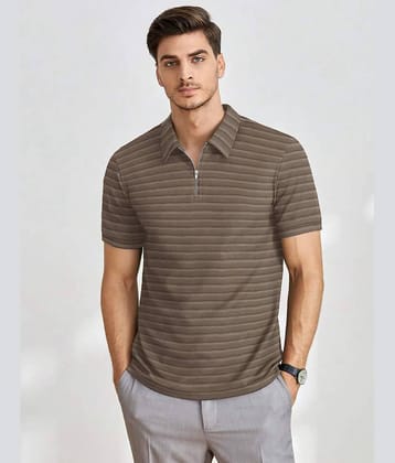 The Dry State Polyester Regular Fit Striped Half Sleeves Men's Mandarin Collar T-Shirt - Brown ( Pack of 1 )