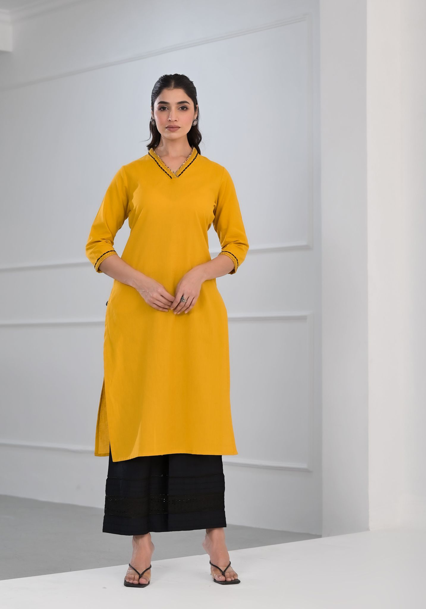 Solid Yellow Kurta-S