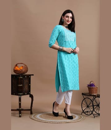 GlowWorld Viscose Blend Embroidered Straight Women's Kurti - Light Blue ( Pack of 1 )