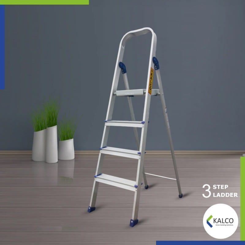 3 Step Baby Aluminium Ladder, Foldable and Flat Steps, Top handle and Top Metal Plate (Model: K-7026 in Lite)