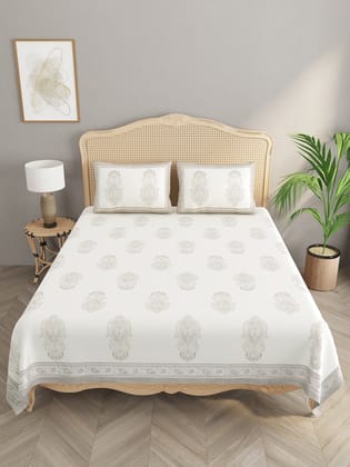 Handblock Print Super King Bedsheet in Extra Soft Percale Cotton with 2 Pillow covers-Hand Block / Super King (108 X108 Inches) / Regular