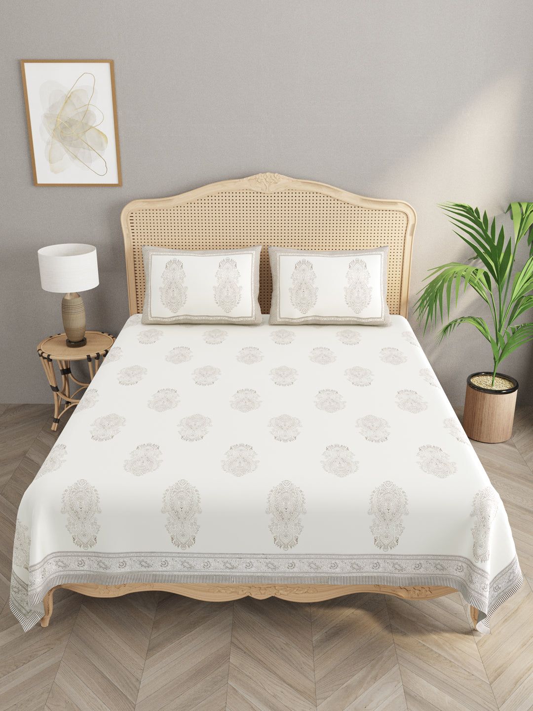 Handblock Print Super King Bedsheet in Extra Soft Percale Cotton with 2 Pillow covers-Hand Block / Super King (108 X108 Inches) / Regular