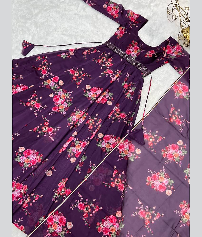 JASH CREATION Purple Flared Cotton Blend Women's Stitched Ethnic Gown ( Pack of 1 )