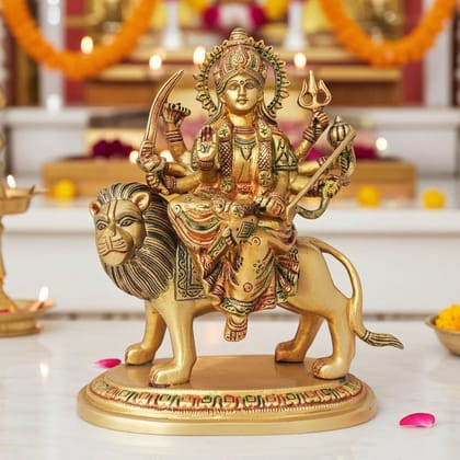 Brass Durga Ji Showpiece - Divine Goddess Brass Idol, Height : 9.2 Inch (BSMAS937 R)