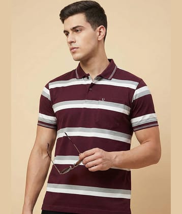 UNIBERRY Men Cotton Blend Regular Fit Striped Polo T Shirt ( Maroon )